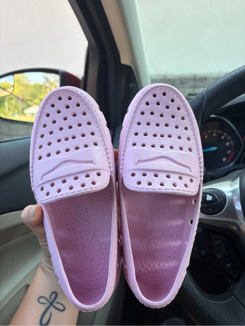 Kids Light Pink Perforated Slip-On Dress Shoes